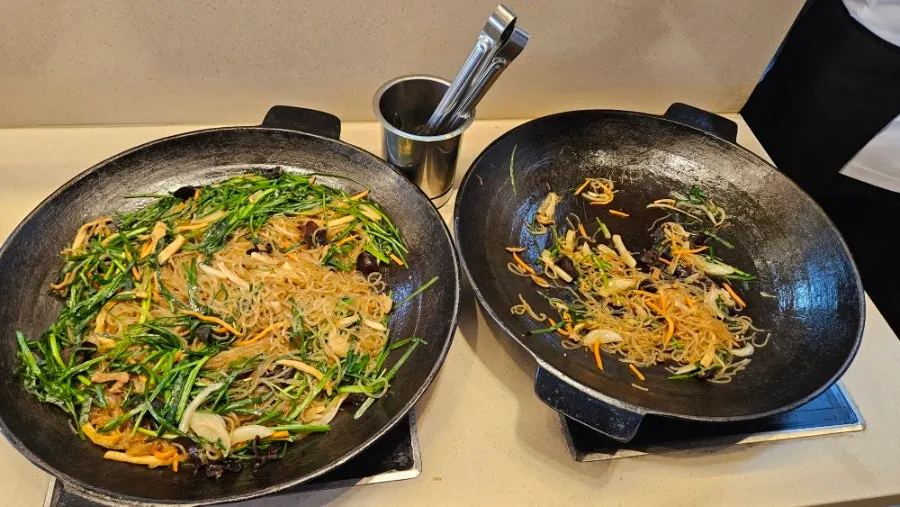 A plate of side dishes taken from the self-serve bar