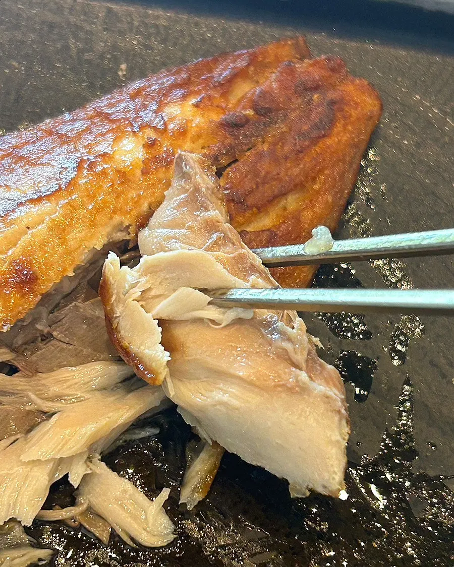 A plate of wood-fired grilled mackerel for two