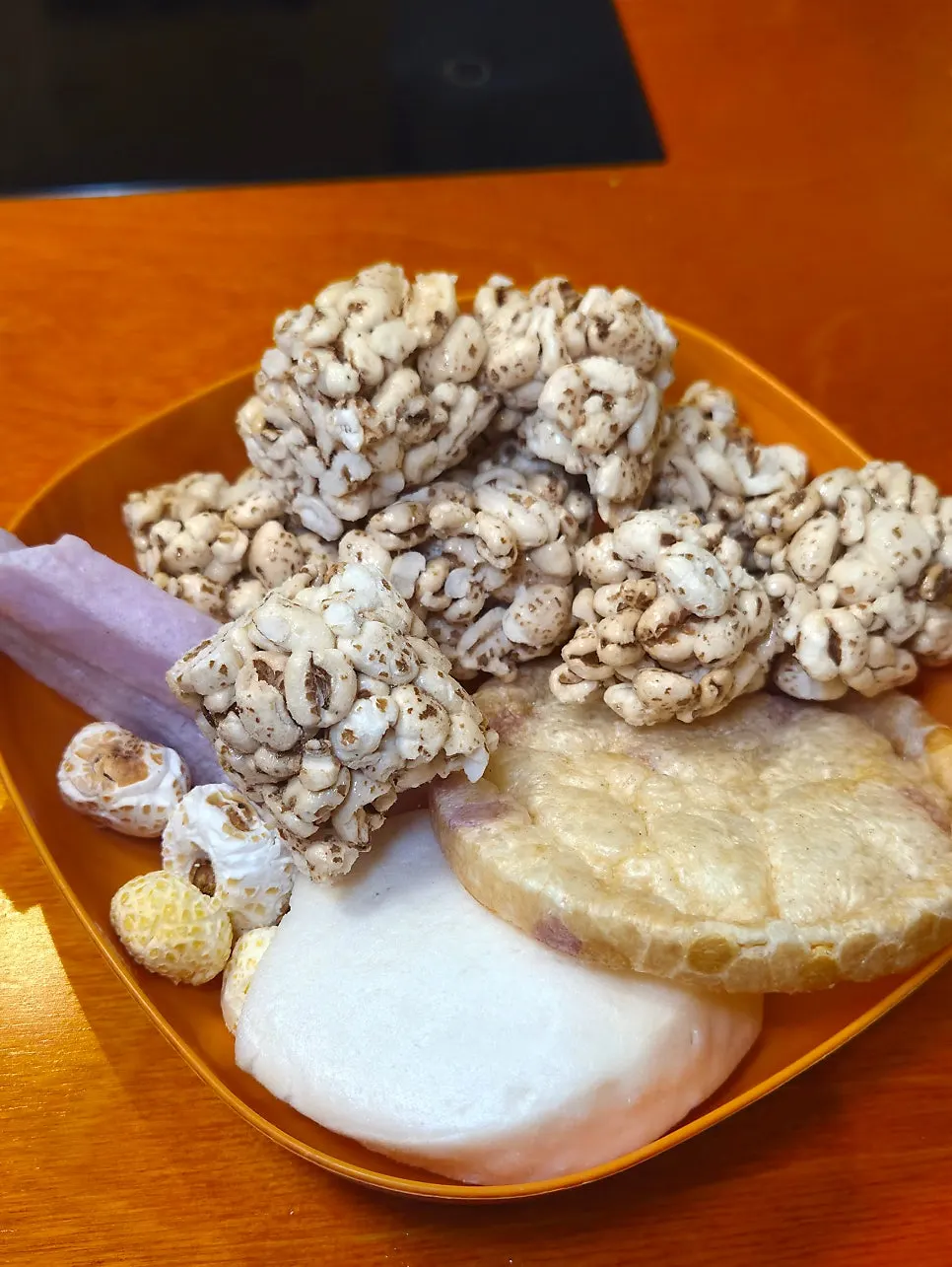 Dessert corner with barley candy and rice puffs
