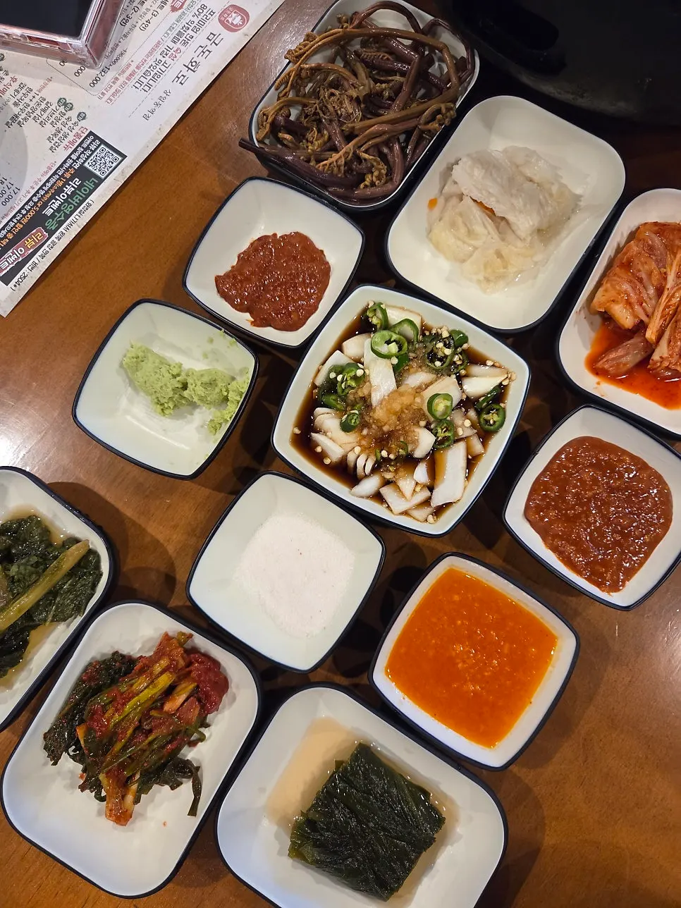 Basic table setting and sauces at Geumdon Hwaro Sangil-dong Station Branch
