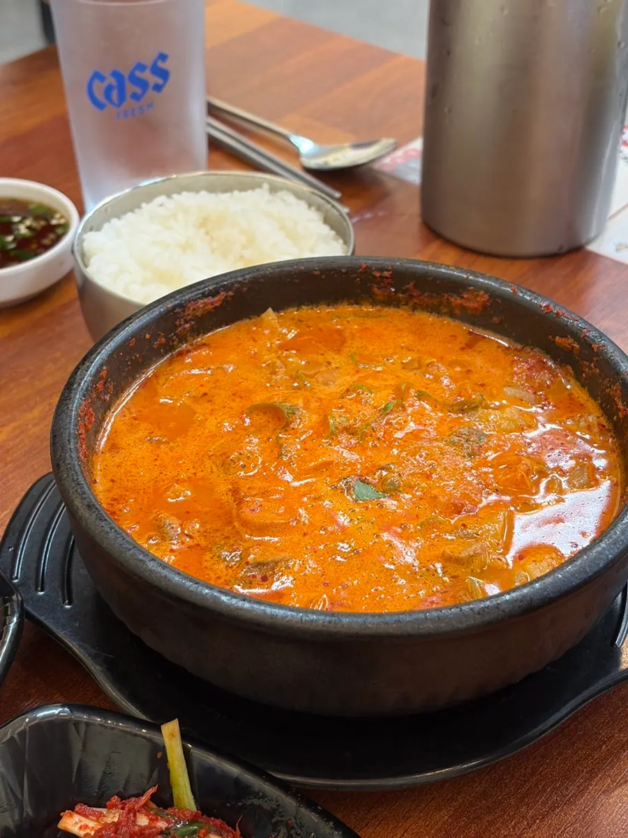 A bowl of spicy sundaejang at Geumganejangteo