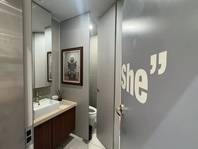 Separate men's and women's restrooms inside the restaurant