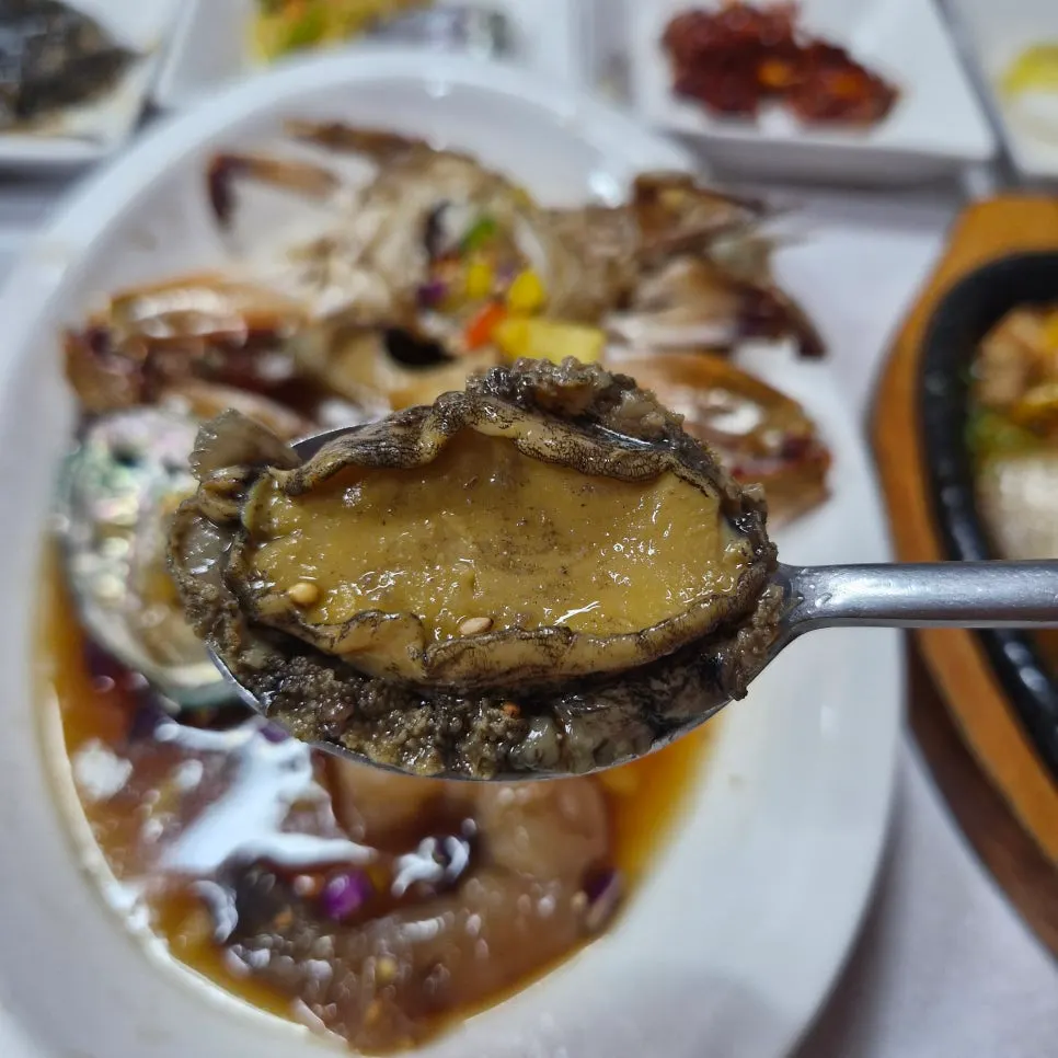 Soy-marinated shrimp, crab, and abalone