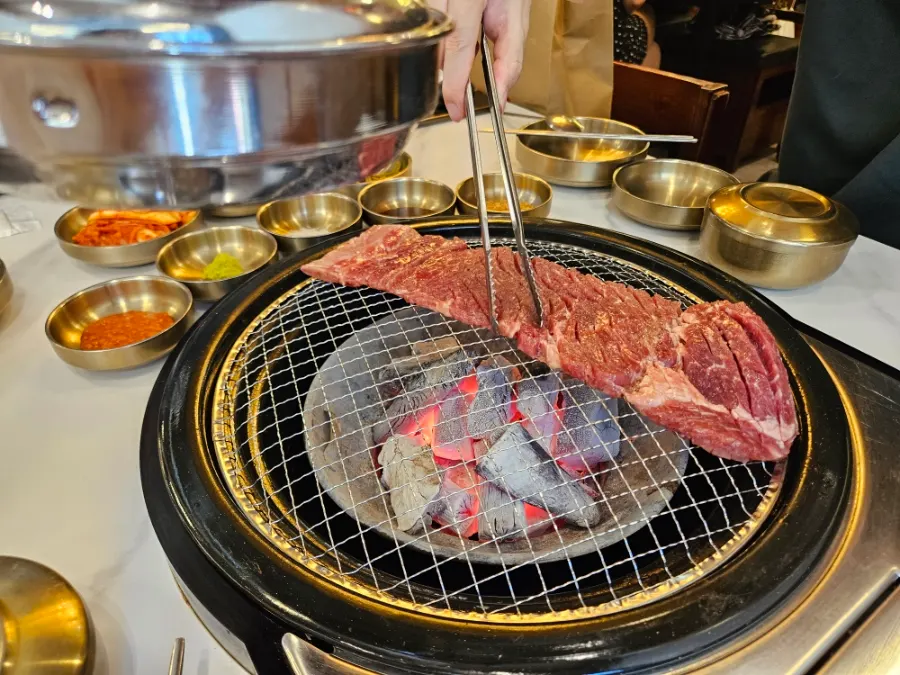 Marinated beef galbi on the charcoal grill