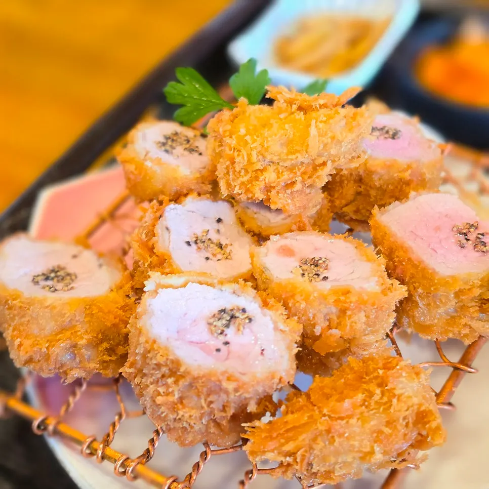 A plate of thick tenderloin katsu
