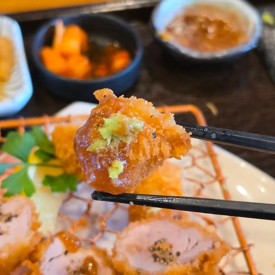 Three sauces: pink salt, special sauce, and wasabi