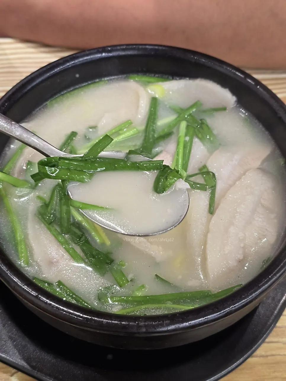 Rich pork bone broth with pork jowl