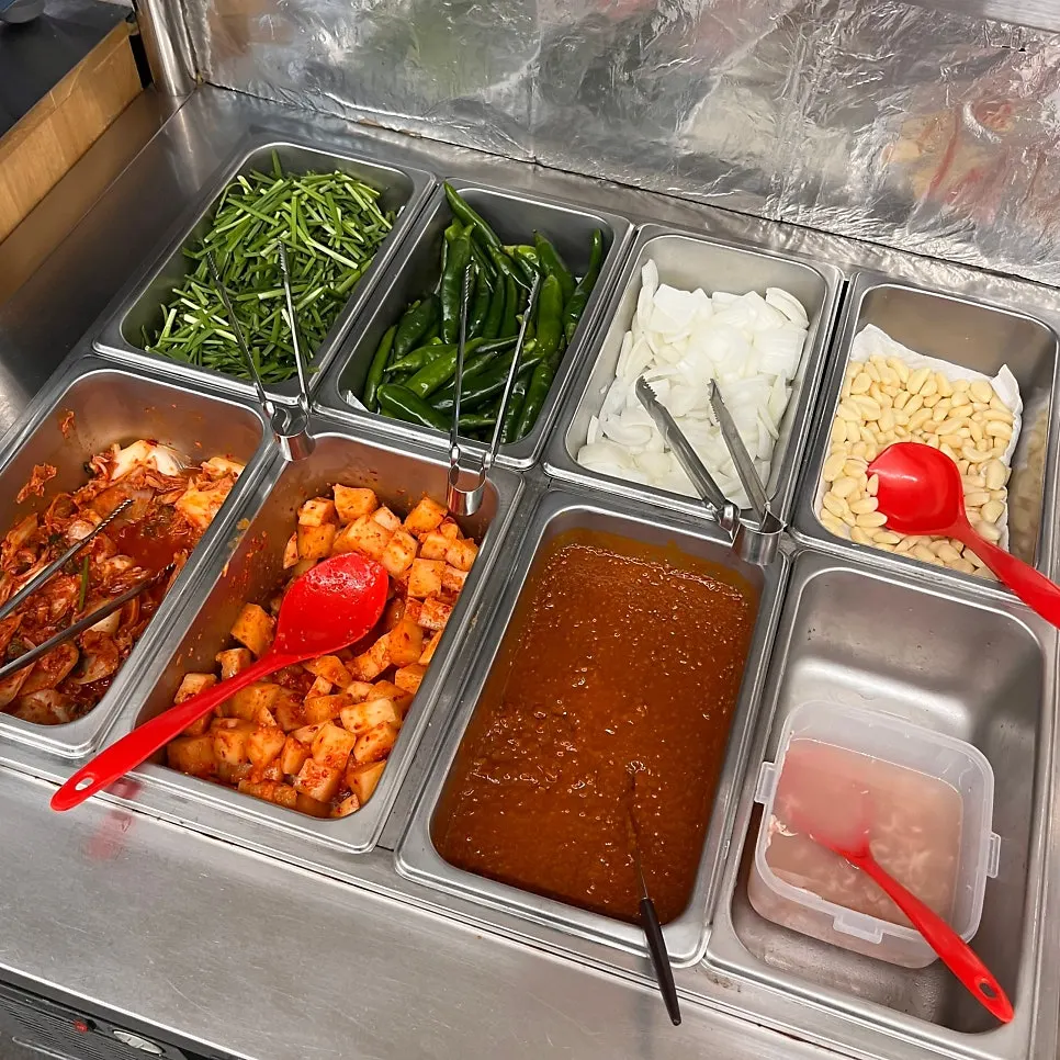 Self-serve bar set up on one side of the restaurant
