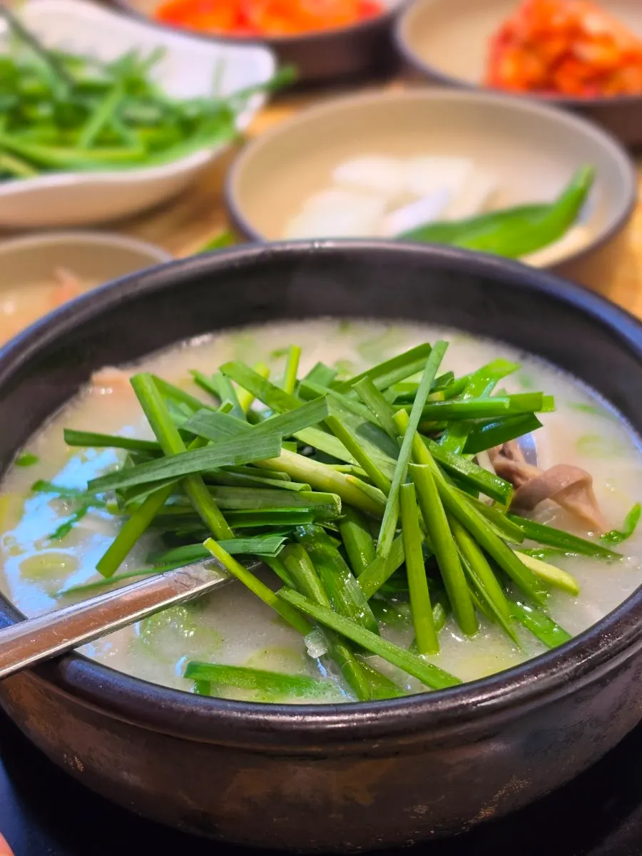 A bowl of gukbap piled high with chives