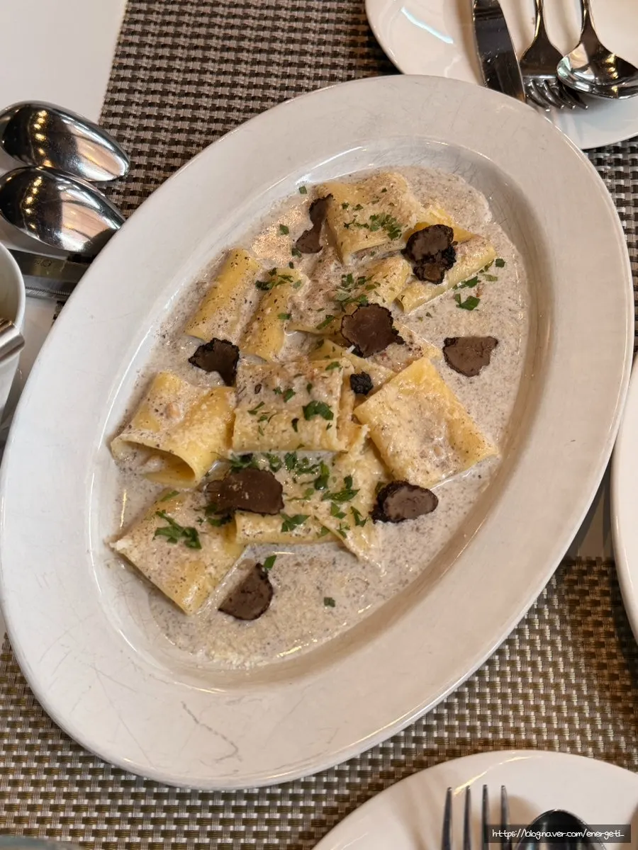 A plate of truffle cream paccheri