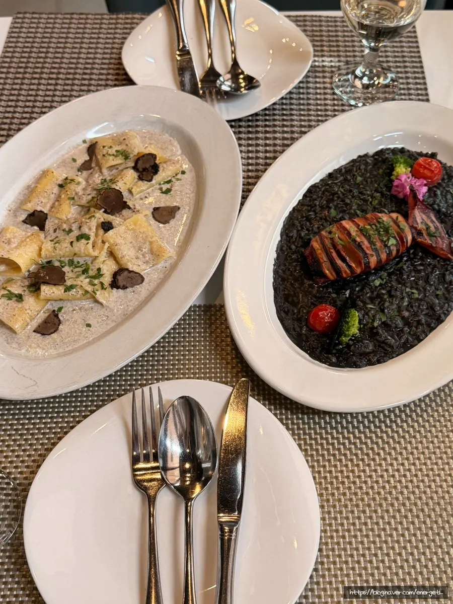 Close-up of squid ink risotto