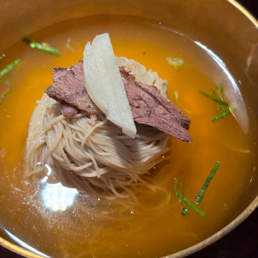 A bowl of pyeongyang naengmyeon at Geuni Sikdang