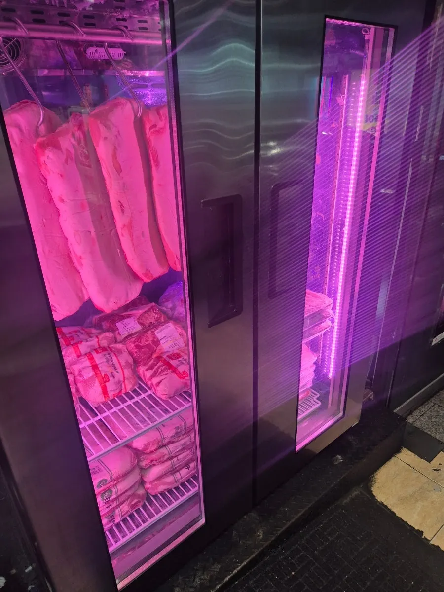 Fresh meat aging fridge placed at the entrance