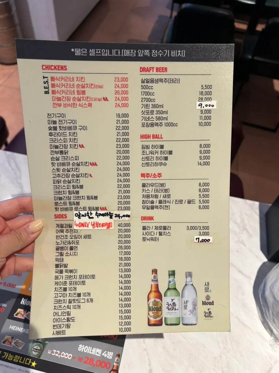 Menu listing the varied chicken lineup