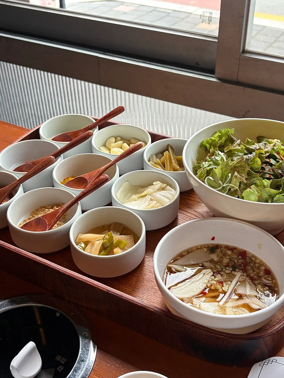 Neatly arranged basic side dishes and sauces