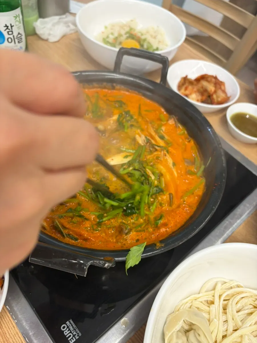 Spicy shabu broth beginning to boil