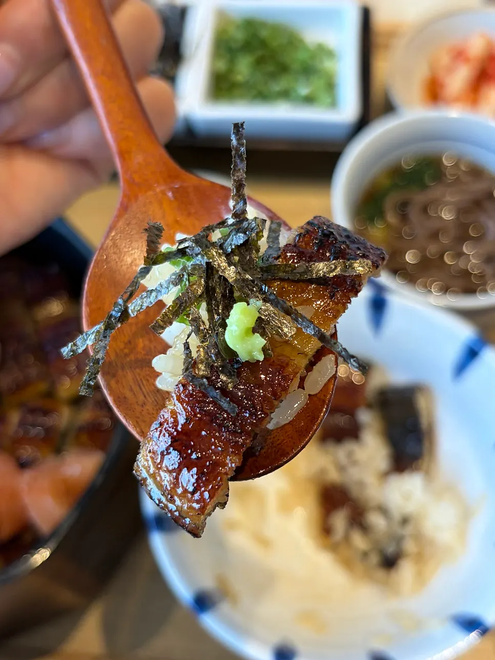 A bowl of eel rice mixed with seasonings