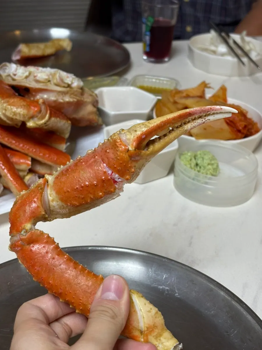 Full snow crab meal spread at the accommodation