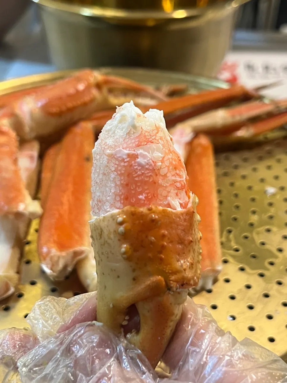 Checking the meat yield in the snow crab legs