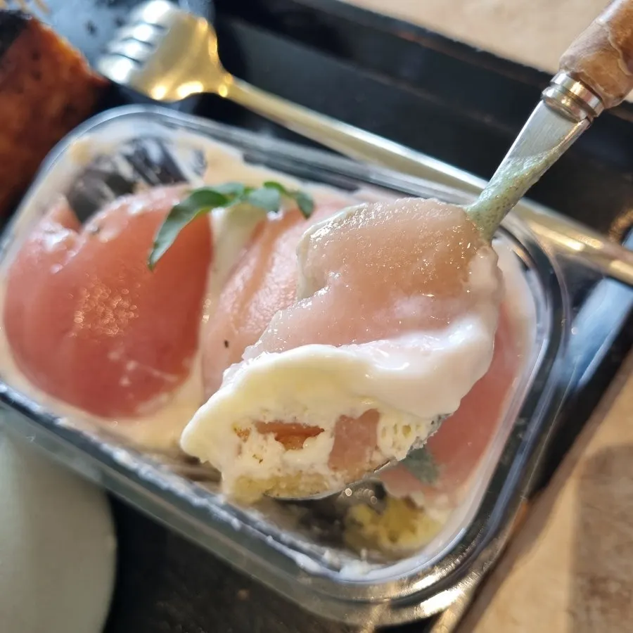 Tiramisu dessert with peaches