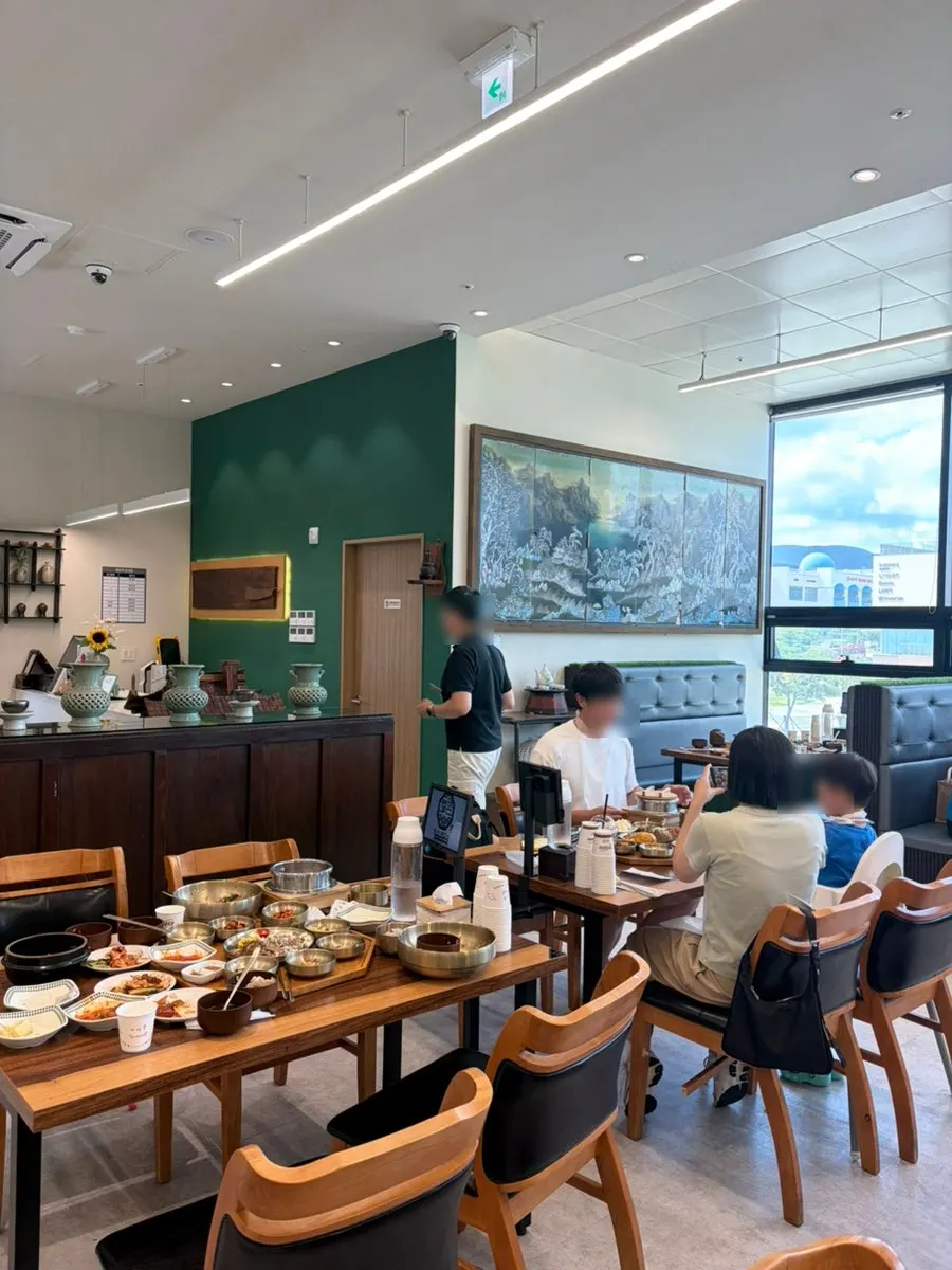 Interior of the restaurant with the window view