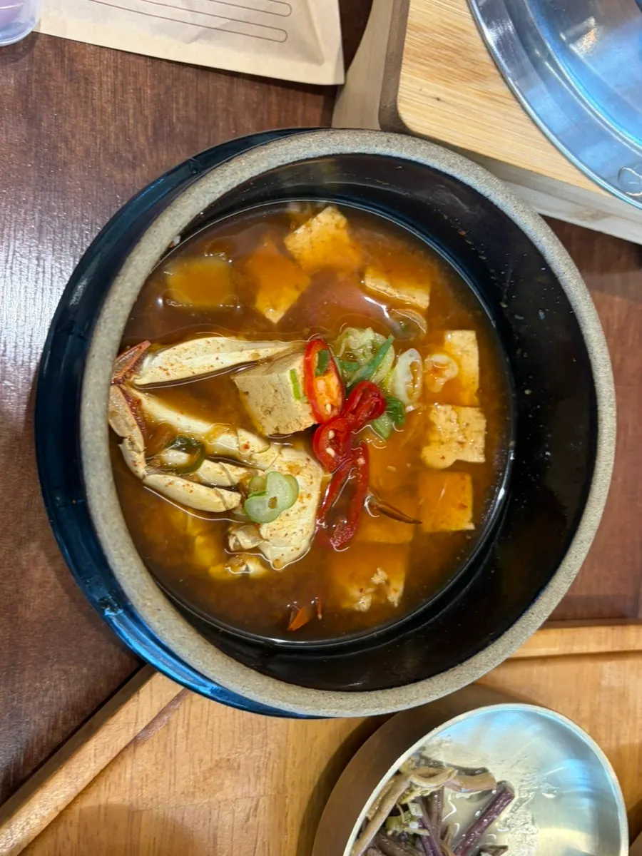 Hot pot rice and doenjang jjigae on the table