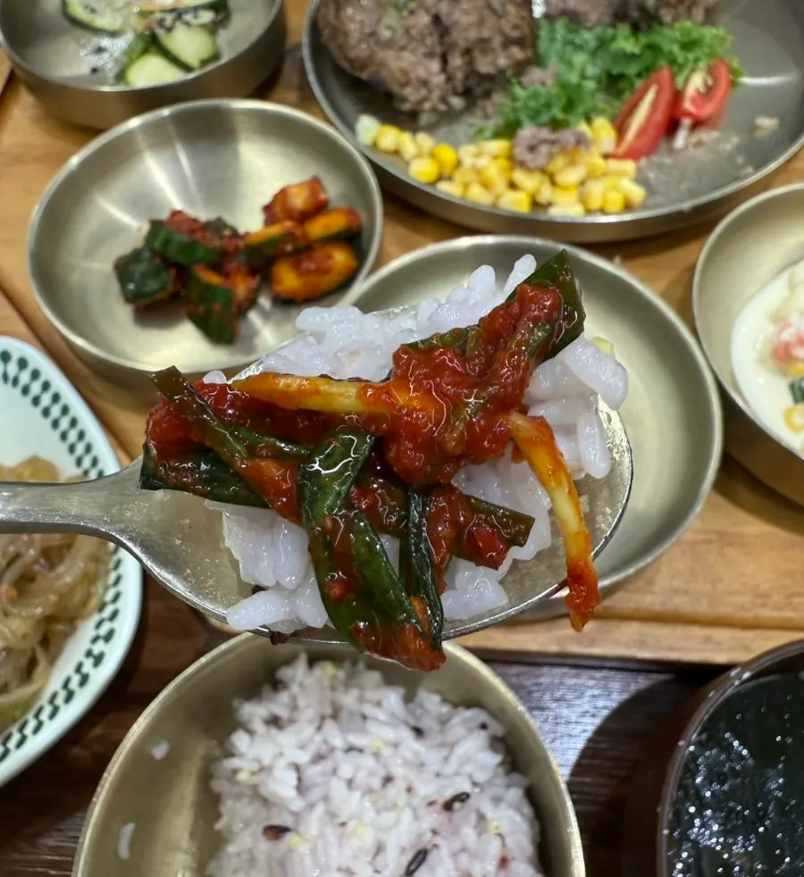 Seafood doenjang jjigae with side dishes