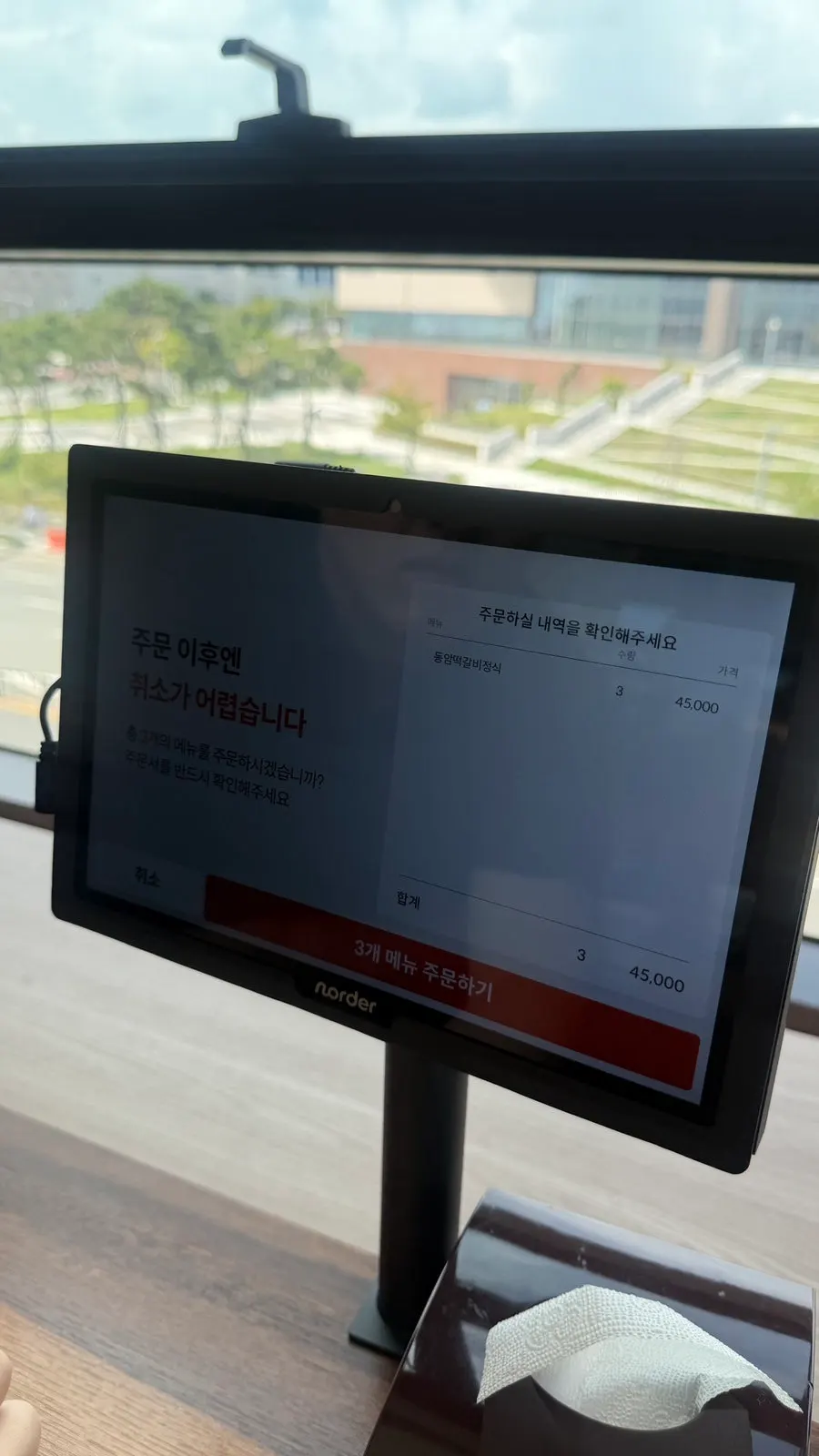 Window seat at Dongam Tteokgalbi with a view of Lotte World