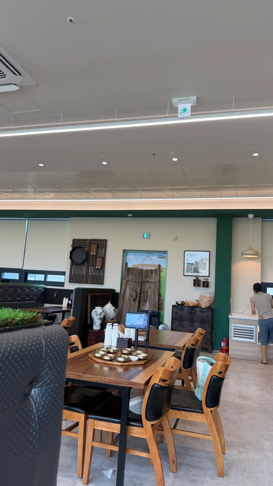 A corner of the restaurant with antique-style props