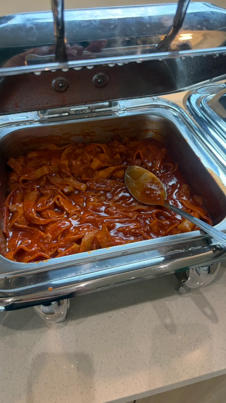 Stir-fried kimchi and tteokbokki at the self-bar