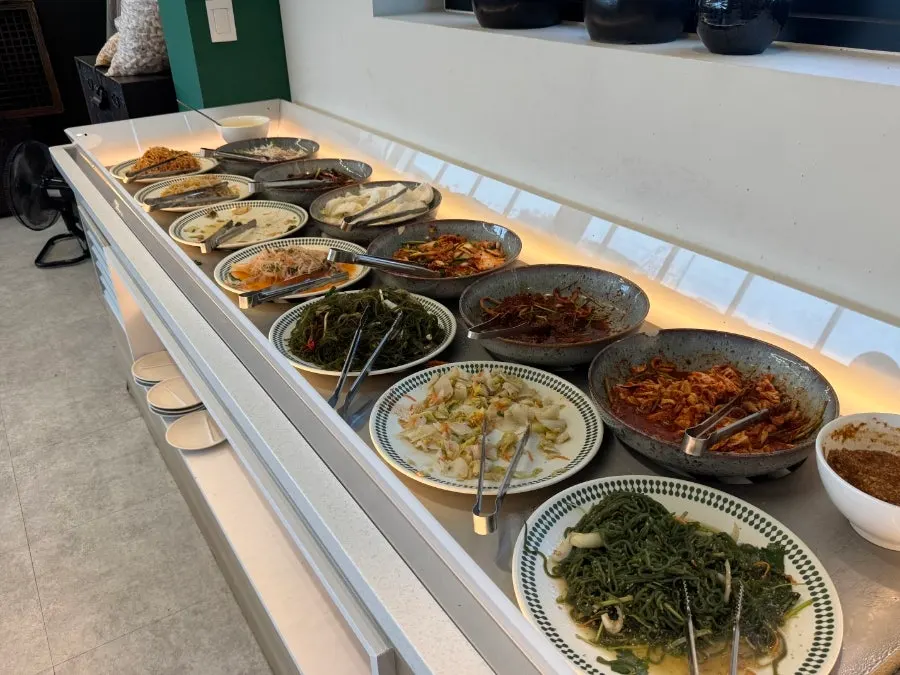 A plate of banchan brought from the self-serve corner