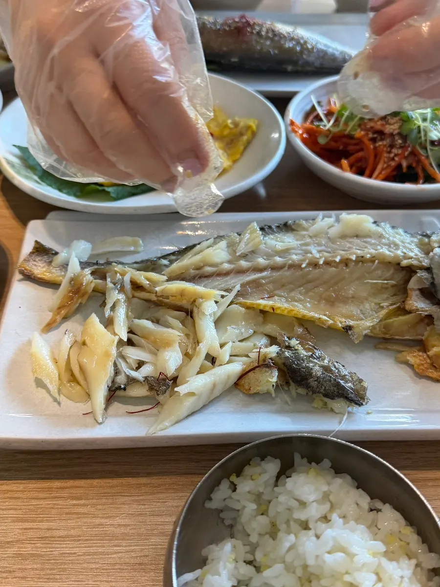 Moist dried corvina flesh picked apart