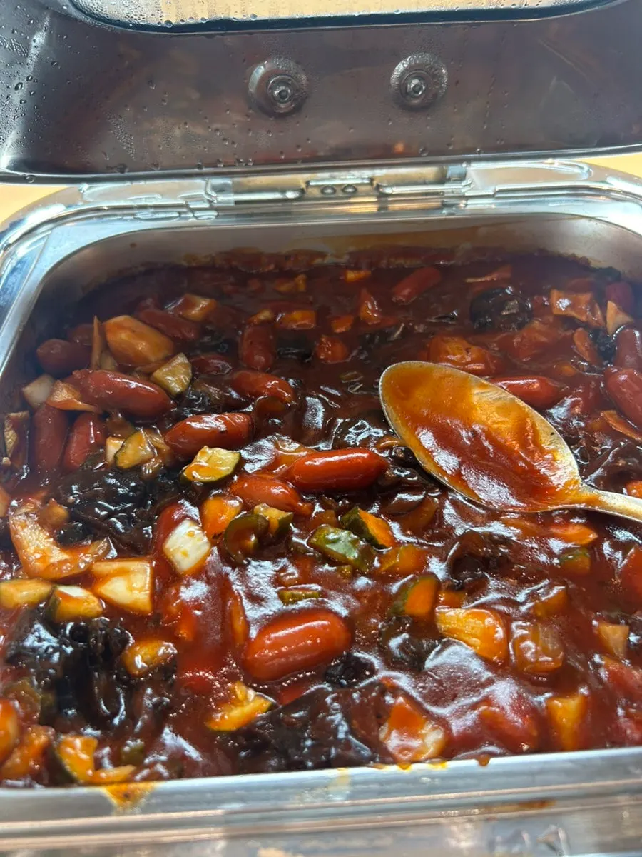 Steamed egg, gim, and jjajang at the self-serve corner
