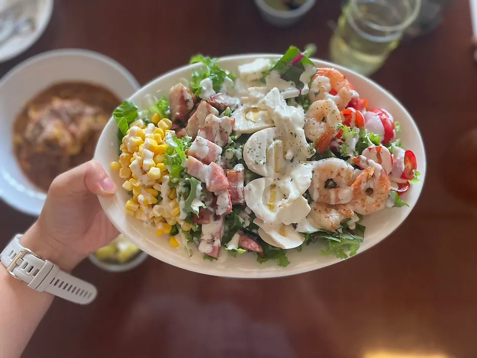 Cobb salad topped with house-made pancetta