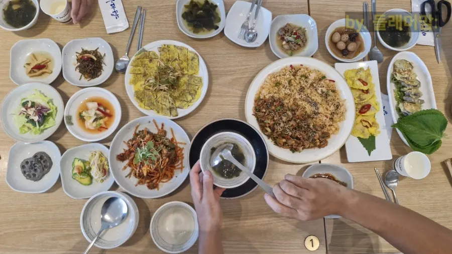 Side dishes laid out for a four-person order