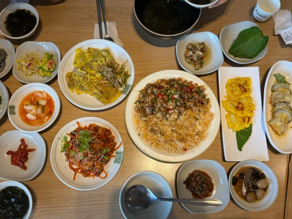 Korean set-meal spread with 13 handmade side dishes