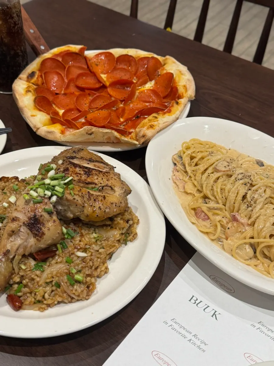 Pizza, pasta, and pilaf spread