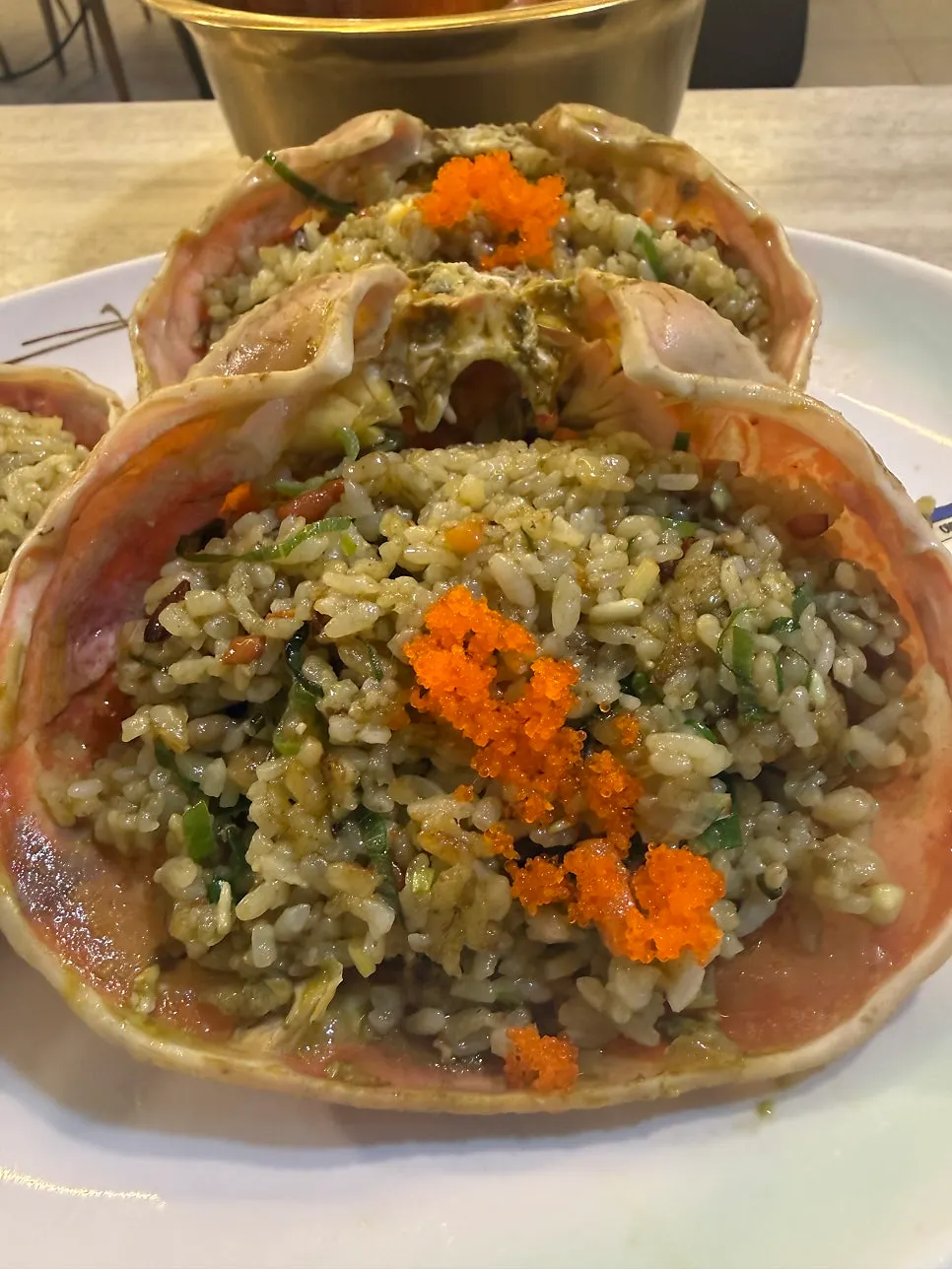 Fried rice prepared mixed into the crab shell