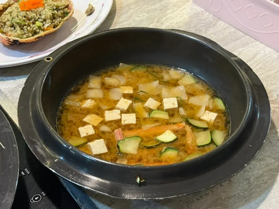 Crab-shell fried rice served with doenjang jjigae