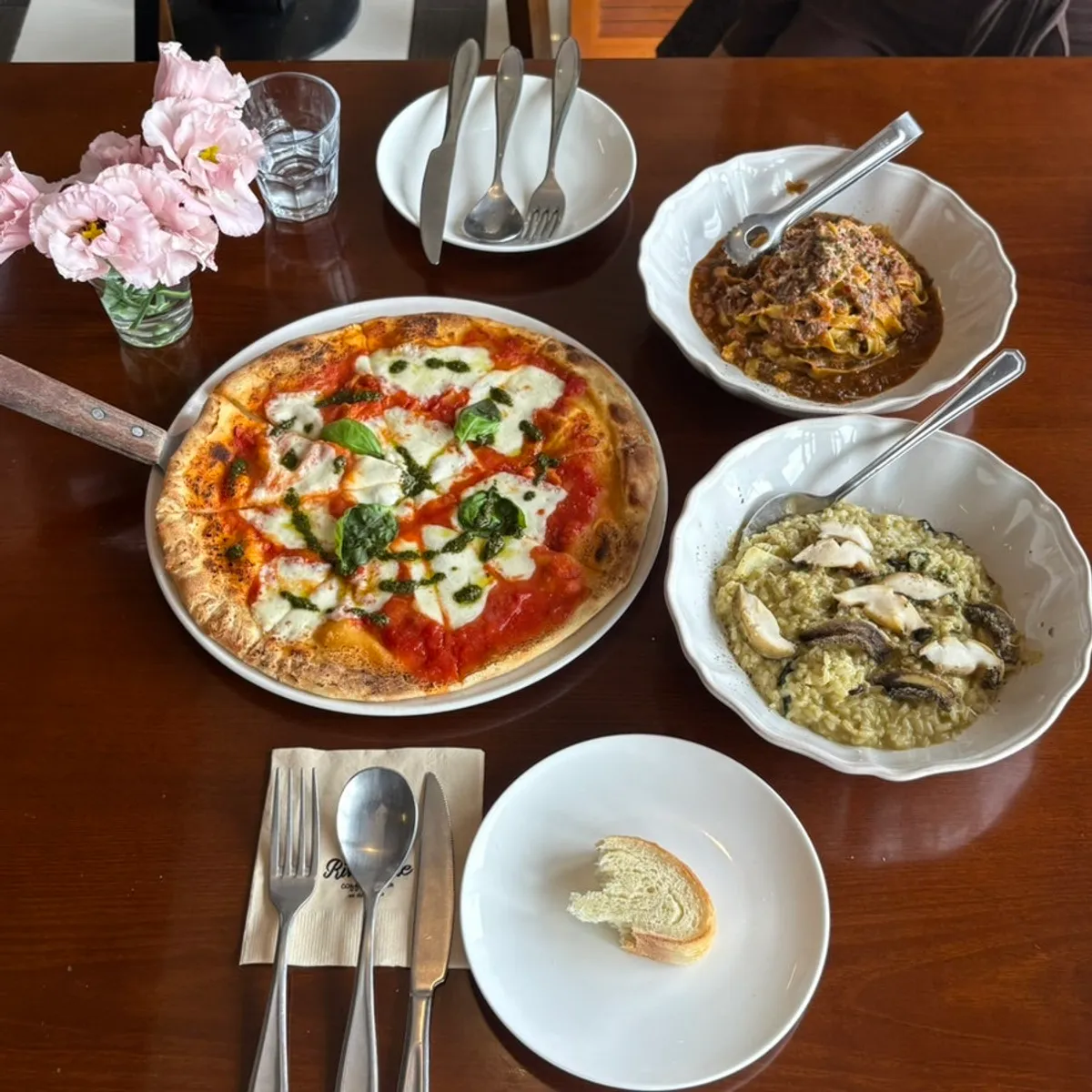 Pre-meal bread and ordered Italian dishes