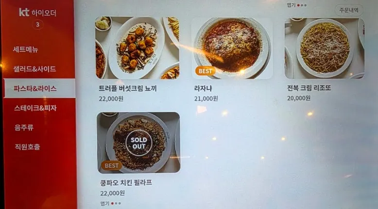 피자와 스테이크 메뉴가 담긴 메뉴판