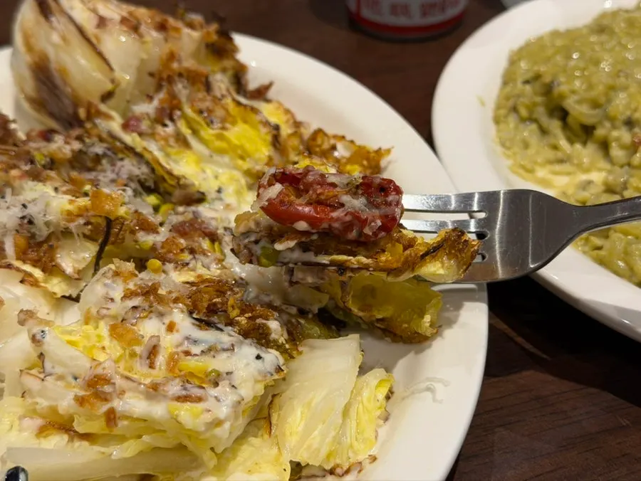 Cross-section of the napa cabbage salad with Caesar sauce