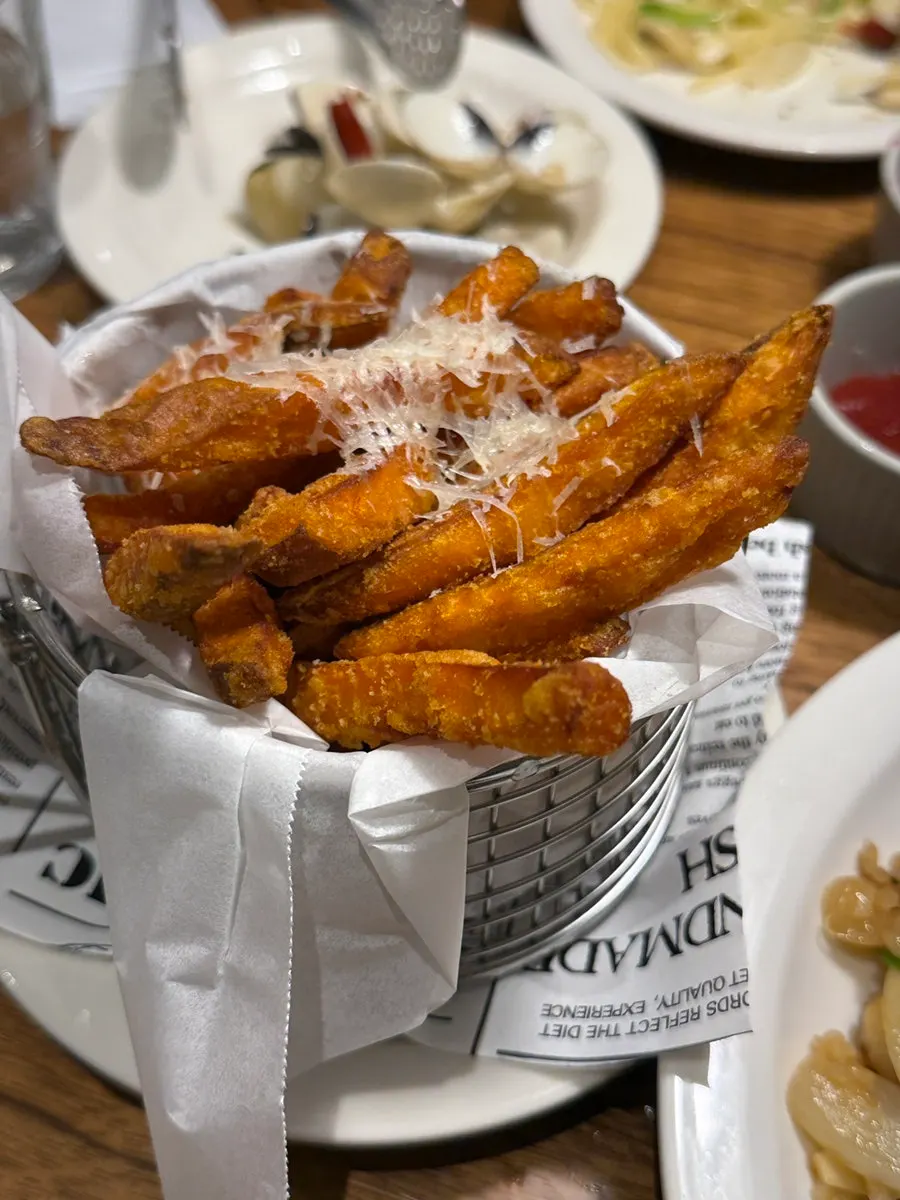 Plate of sweet potato fries eaten like a dessert
