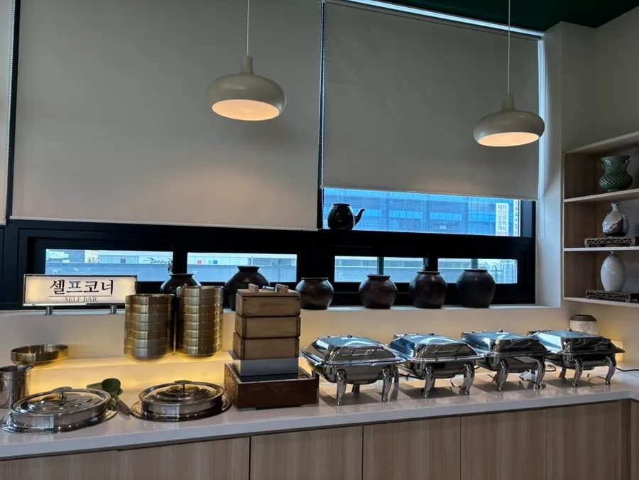 Various basic side dishes laid out at the self-bar