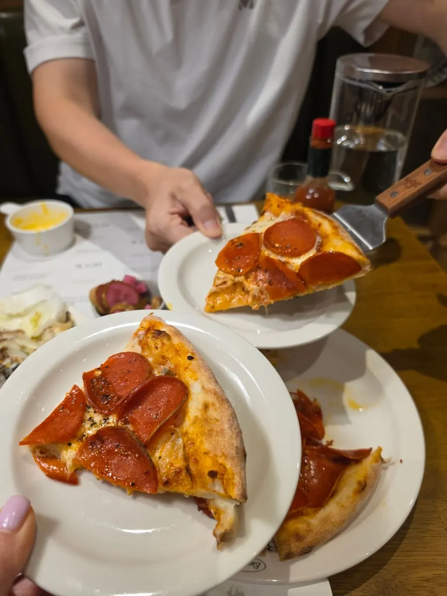 Close-up of the pepperoni pizza