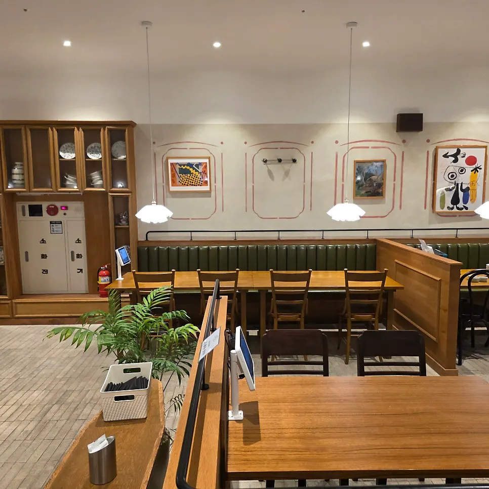 Restaurant tables arranged with generous spacing