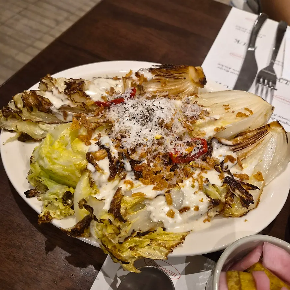 Roasted napa cabbage Caesar salad