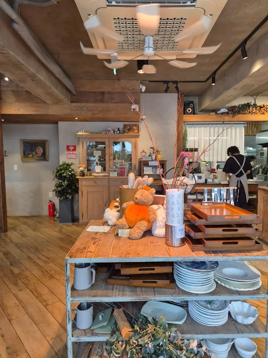 Space filled with vintage props and green plants