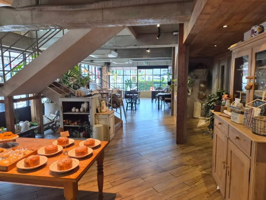Generously spaced wooden table seating