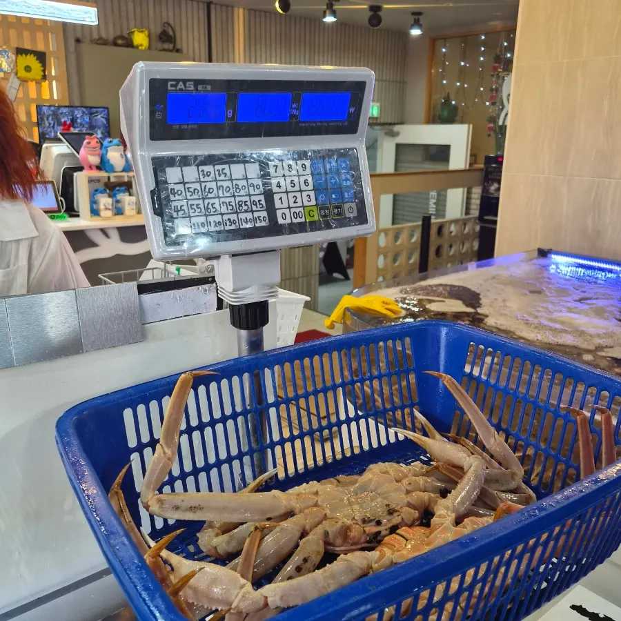 Crab being weighed in a basket
